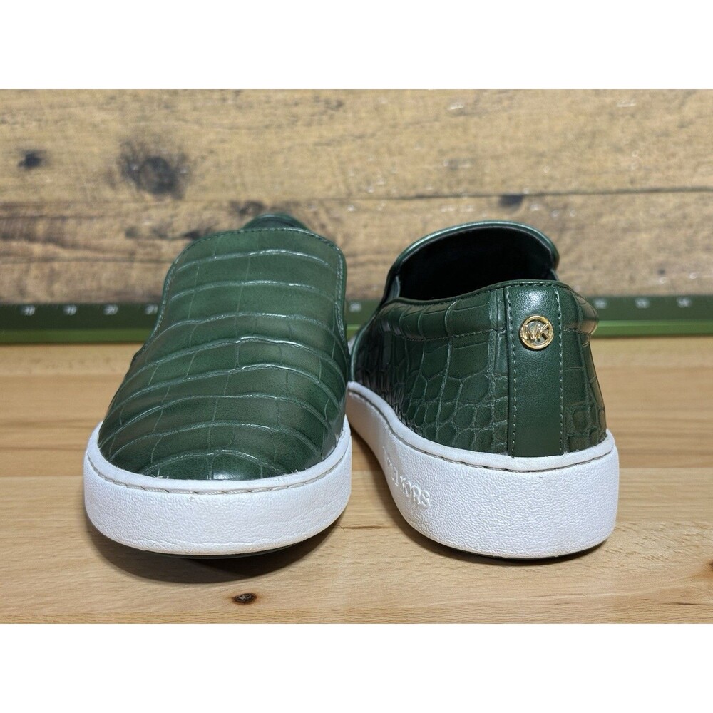 🔥🐊Michael Kors KEATON Slip On Sneakers Shoes Moss green croc embossed 8.5 - Picture 8 of 11